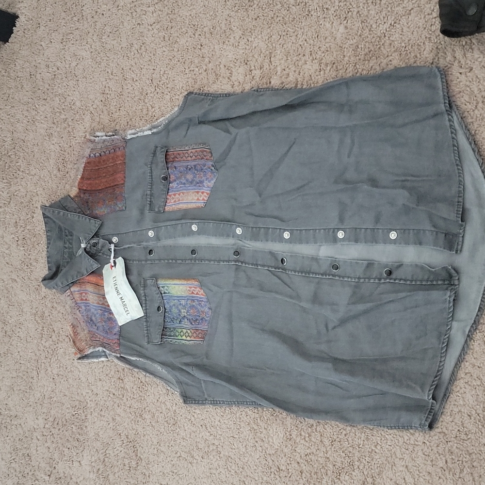 Etienne Marcel Washed Black Tank with Patches Large